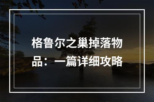 格鲁尔之巢掉落物品：一篇详细攻略