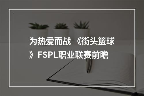 为热爱而战 《街头篮球》FSPL职业联赛前瞻