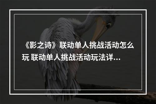 《影之诗》联动单人挑战活动怎么玩 联动单人挑战活动玩法详解