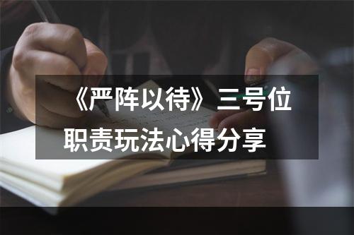 《严阵以待》三号位职责玩法心得分享