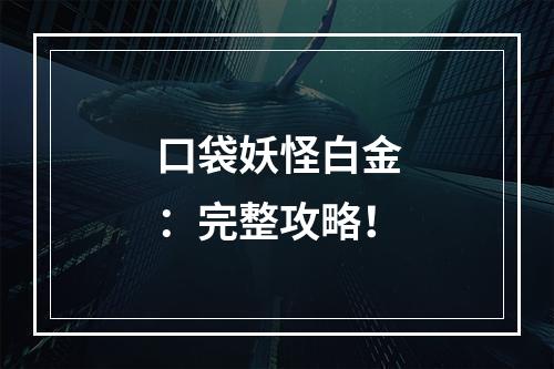 口袋妖怪白金：完整攻略！