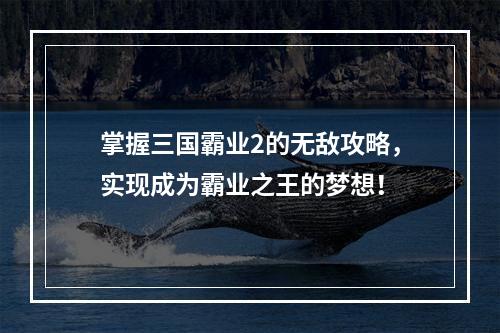 掌握三国霸业2的无敌攻略，实现成为霸业之王的梦想！