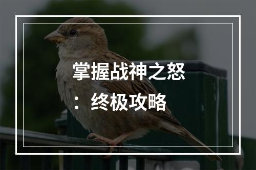 掌握战神之怒：终极攻略