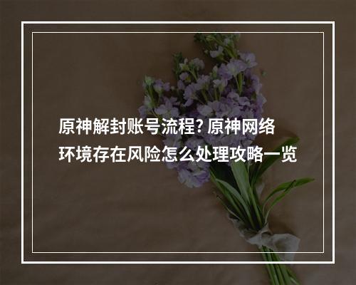 原神解封账号流程? 原神网络环境存在风险怎么处理攻略一览