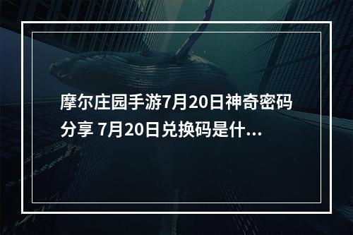 摩尔庄园手游7月20日神奇密码分享 7月20日兑换码是什么--游戏攻略网