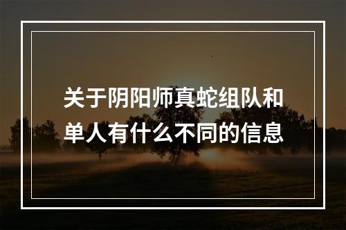 关于阴阳师真蛇组队和单人有什么不同的信息