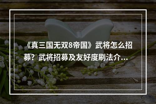 《真三国无双8帝国》武将怎么招募？武将招募及友好度刷法介绍--游戏攻略网