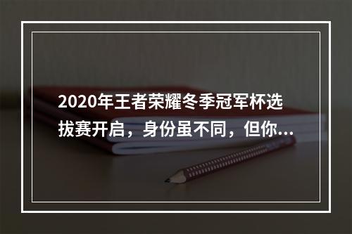 2020年王者荣耀冬季冠军杯选拔赛开启，身份虽不同，但你我皆是王者！--手游攻略网