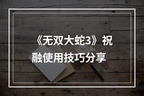 《无双大蛇3》祝融使用技巧分享