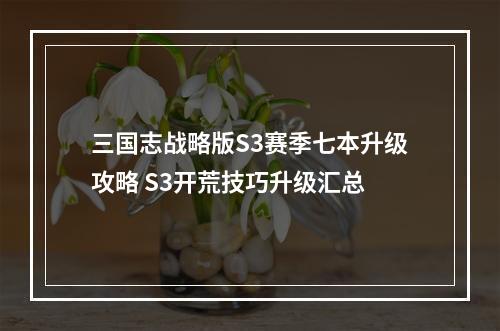 三国志战略版S3赛季七本升级攻略 S3开荒技巧升级汇总