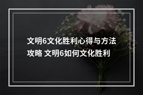 文明6文化胜利心得与方法攻略 文明6如何文化胜利