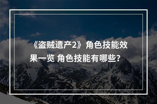 《盗贼遗产2》角色技能效果一览 角色技能有哪些？