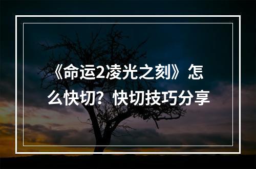 《命运2凌光之刻》怎么快切？快切技巧分享