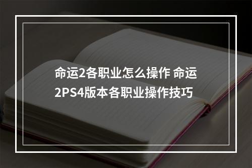 命运2各职业怎么操作 命运2PS4版本各职业操作技巧