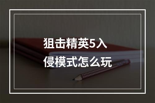 狙击精英5入侵模式怎么玩