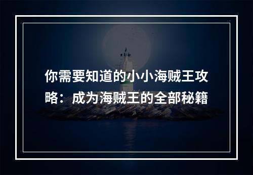 你需要知道的小小海贼王攻略：成为海贼王的全部秘籍