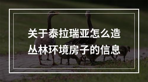 关于泰拉瑞亚怎么造丛林环境房子的信息