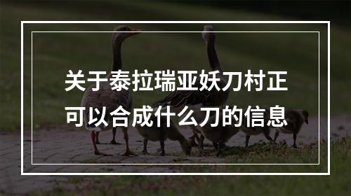 关于泰拉瑞亚妖刀村正可以合成什么刀的信息