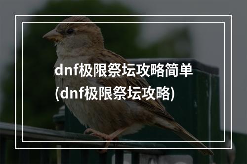 dnf极限祭坛攻略简单(dnf极限祭坛攻略)