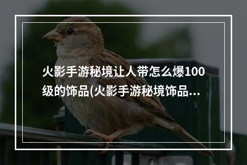 火影手游秘境让人带怎么爆100级的饰品(火影手游秘境饰品强化)