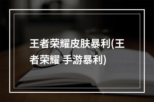 王者荣耀皮肤暴利(王者荣耀 手游暴利)