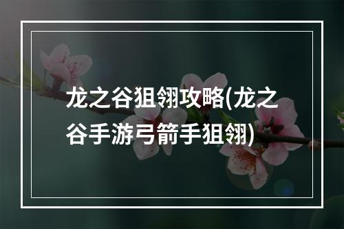 龙之谷狙翎攻略(龙之谷手游弓箭手狙翎)