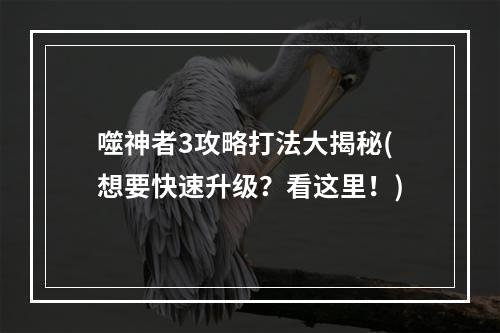 噬神者3攻略打法大揭秘(想要快速升级？看这里！)