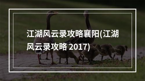 江湖风云录攻略襄阳(江湖风云录攻略 2017)