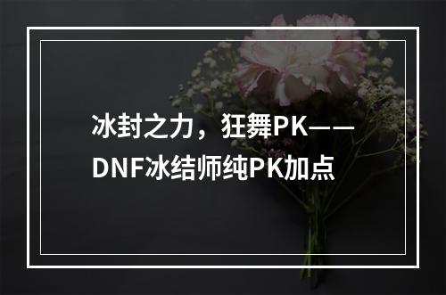 冰封之力，狂舞PK——DNF冰结师纯PK加点