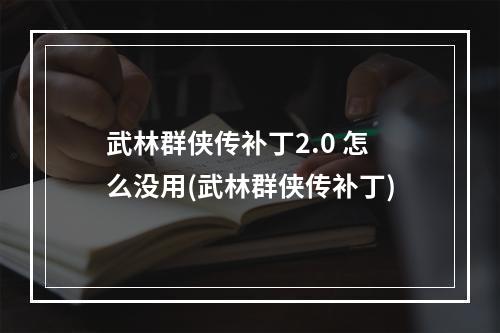 武林群侠传补丁2.0 怎么没用(武林群侠传补丁)