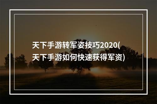 天下手游转军姿技巧2020(天下手游如何快速获得军资)