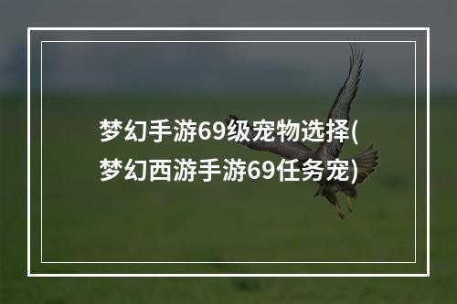 梦幻手游69级宠物选择(梦幻西游手游69任务宠)