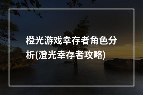 橙光游戏幸存者角色分析(澄光幸存者攻略)