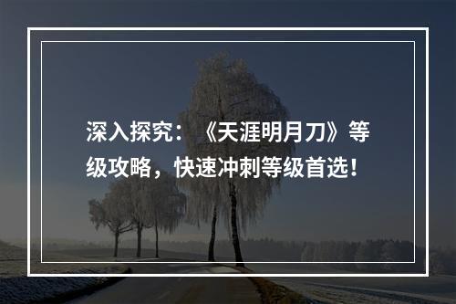 深入探究：《天涯明月刀》等级攻略，快速冲刺等级首选！