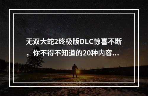 无双大蛇2终极版DLC惊喜不断，你不得不知道的20种内容！(惊喜大放送)