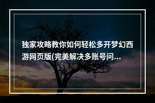 独家攻略教你如何轻松多开梦幻西游网页版(完美解决多账号问题)