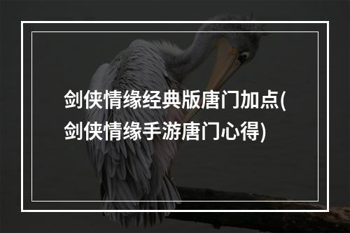 剑侠情缘经典版唐门加点(剑侠情缘手游唐门心得)