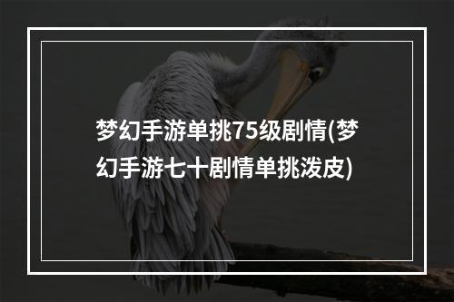 梦幻手游单挑75级剧情(梦幻手游七十剧情单挑泼皮)