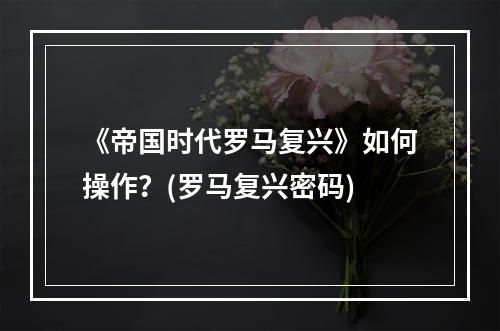 《帝国时代罗马复兴》如何操作？(罗马复兴密码)