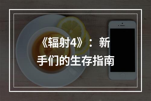 《辐射4》：新手们的生存指南