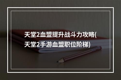 天堂2血盟提升战斗力攻略(天堂2手游血盟职位阶梯)