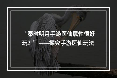 “秦时明月手游医仙属性很好玩？”——探究手游医仙玩法