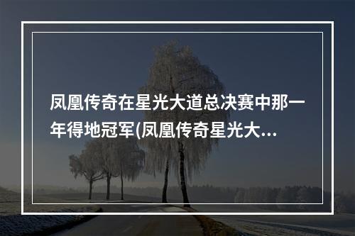 凤凰传奇在星光大道总决赛中那一年得地冠军(凤凰传奇星光大道)