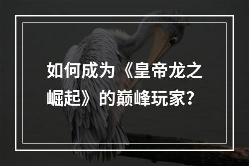 如何成为《皇帝龙之崛起》的巅峰玩家？