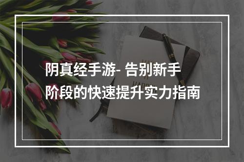 阴真经手游- 告别新手阶段的快速提升实力指南