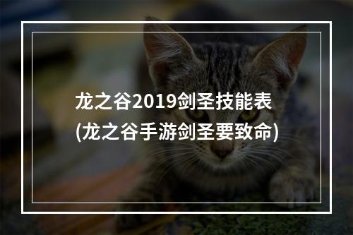 龙之谷2019剑圣技能表(龙之谷手游剑圣要致命)