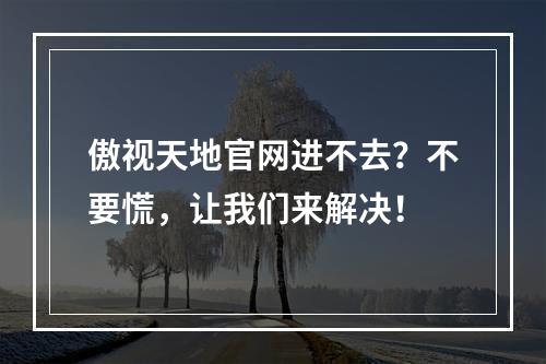 傲视天地官网进不去？不要慌，让我们来解决！