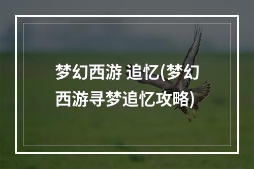 梦幻西游 追忆(梦幻西游寻梦追忆攻略)