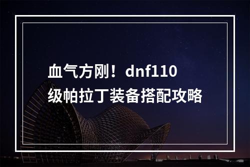 血气方刚！dnf110级帕拉丁装备搭配攻略