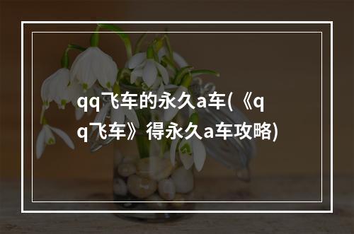 qq飞车的永久a车(《qq飞车》得永久a车攻略)